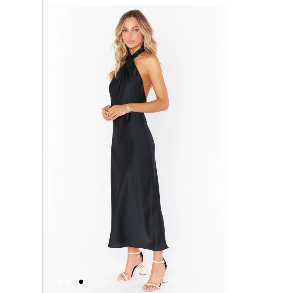 Show Me Your Mumu Jasmine Halter Midi Slip Dress in Black, Size S